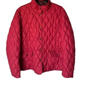 Eddie Bauer Quilted Jacket Red Classic Casual Diamond Down Quilted Heritage